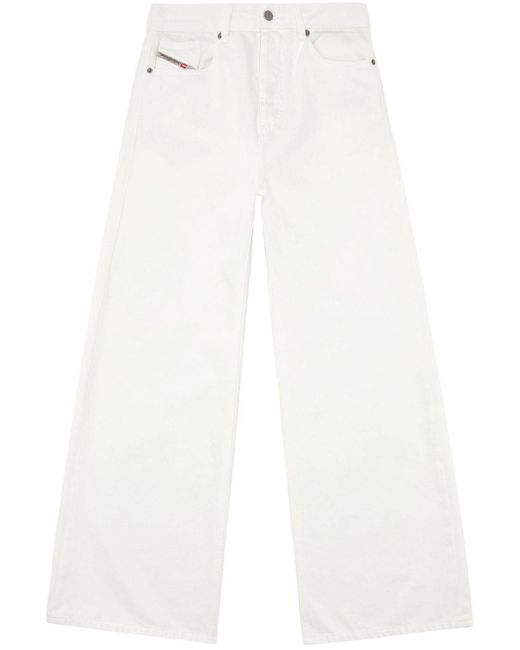 DIESEL White Low-rise Wide-leg Jeans