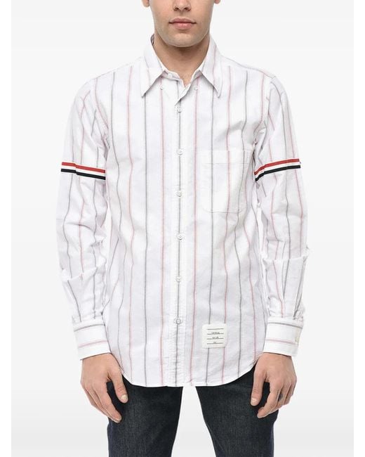 Thom Browne White Striped Button-Down Shirt for men