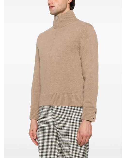 Thom Browne Natural Intarsia Half-Zip Sweater for men