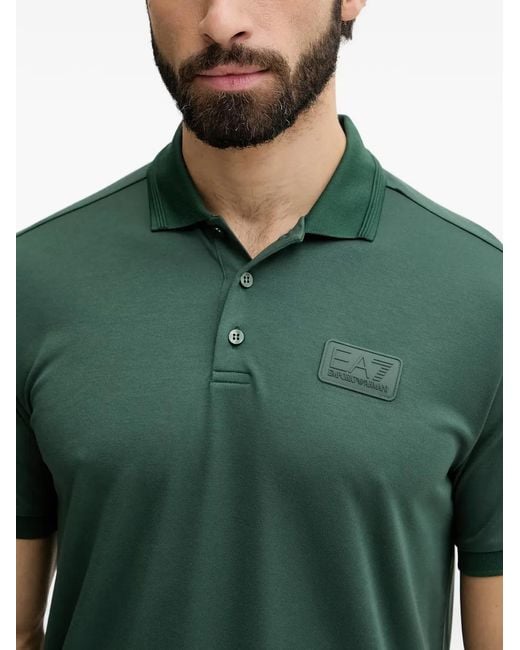 EA7 Green Logo-Patch Short-Sleeve Polo Shirt for men