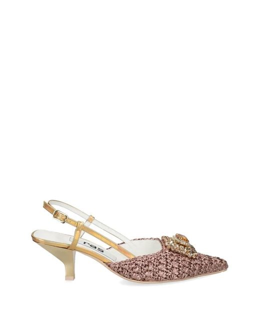 Ras Pink Flower Embellishment Slingback Pumps