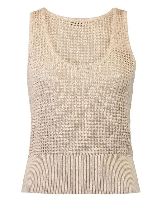 Brunello Cucinelli Natural Scoop-Neck Top