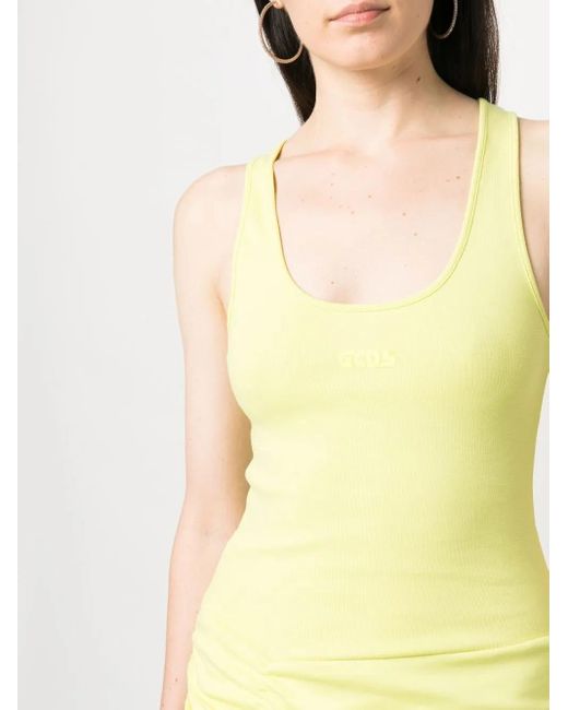 Gcds Yellow Gathered-Detail Sleeveless Cotton Dress