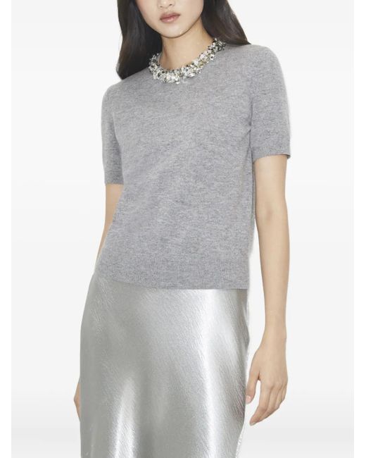 Tory Burch Gray Sequin-Embellished Short-Sleeve Top