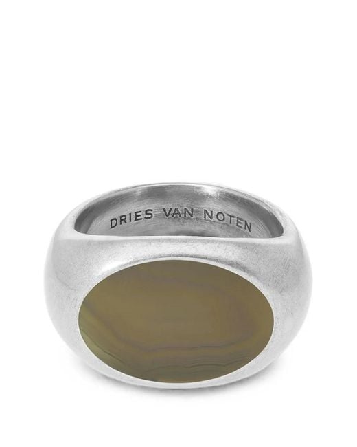 Dries Van Noten Gray Stone Signet Ring for men