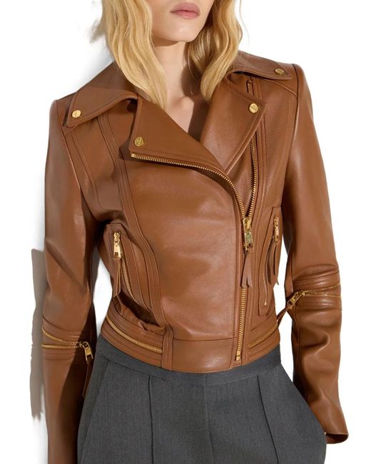 Elisabetta Franchi Brown Leather Biker Jacket