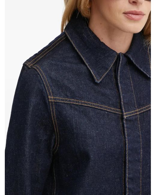 Victoria Beckham Blue Point-Collar Long-Sleeve Shirt