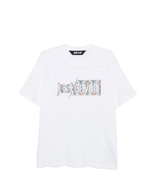 Just Cavalli White Floral-Print T-Shirt for men