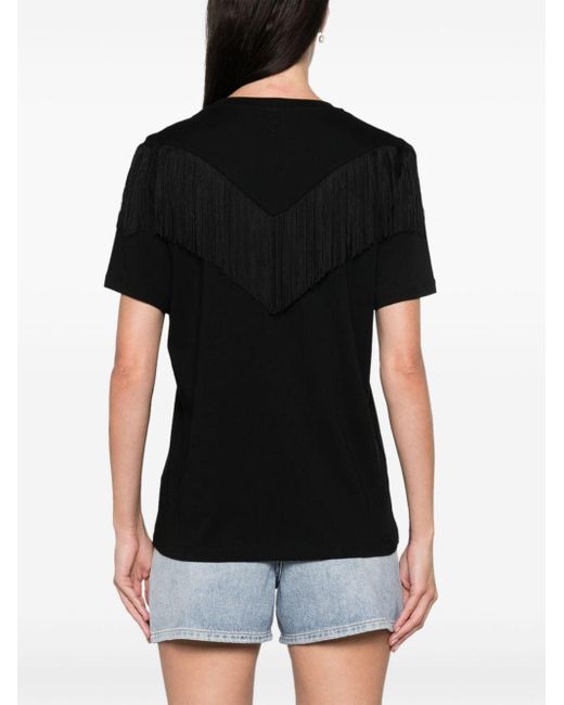 Pinko Black Under World Cotton T-Shirt With Fringes