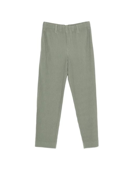 Homme Plissé Issey Miyake Green Pleated Tailored Trousers for men