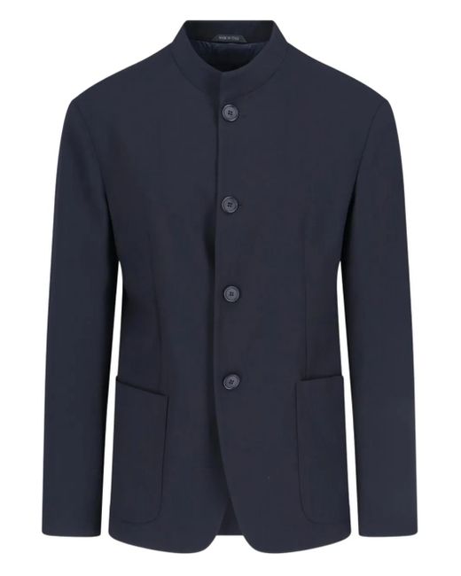 Giorgio Armani Blue Mandarin-Collar Wool Jacket for men
