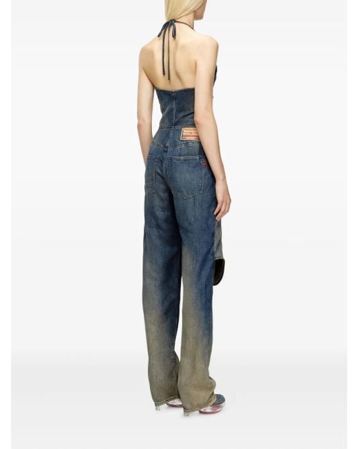 DIESEL Blue Cynthia Halter-Neck Denim Jumpsuit