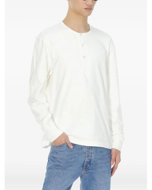 Studio Nicholson White T-Shirt À Col Tunisien Et Manches Longues for men