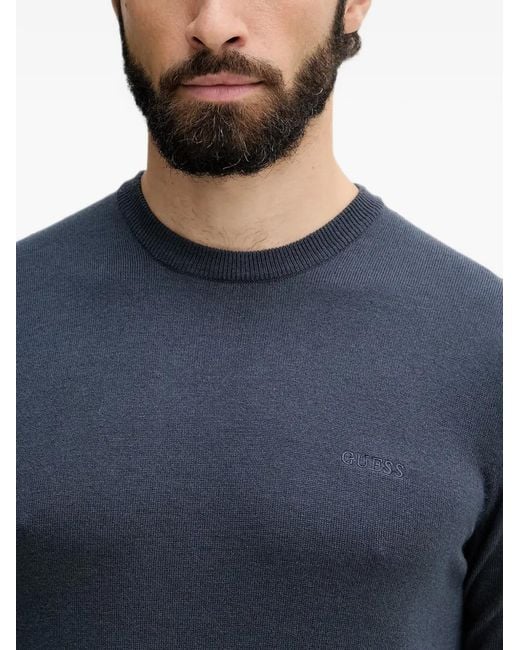 Guess Blue Logo-Embroidered Crew-Neck Sweater for men