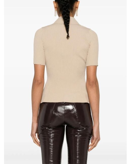 Courreges Natural Logo-Patch Ribbed Polo Top