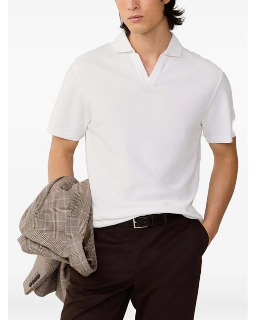 Hackett White T-Shirt En Maille Alvéolée À Col Johnny for men