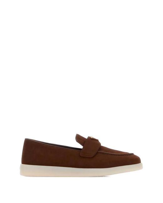 Prada Brown Triangle-Logo Loafers