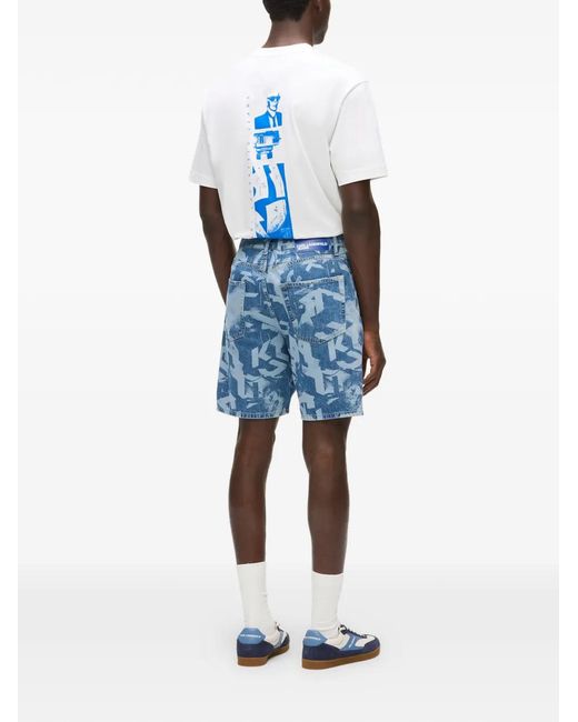 Karl Lagerfeld Blue All-Over Print Shorts for men