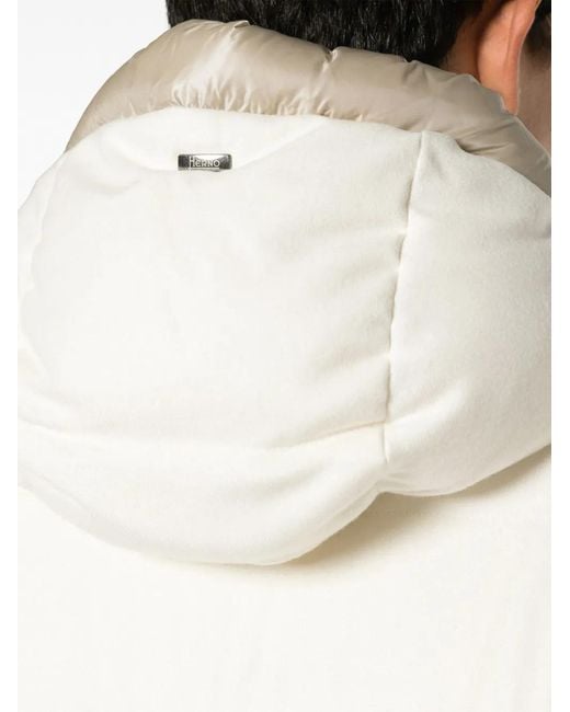 Herno White Drawstring-Hood Twill Hooded Coat for men