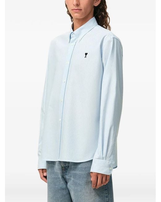 AMI Blue Ami De Coeur Striped Button Shirt for men