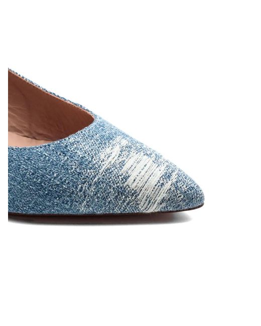 Festamilano Blue Bruny Pointed Buckle Denim Pumps