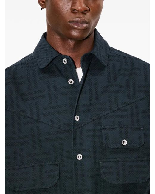 KENZO Black Chest-Pockets Patterned Shirt Jacket for men