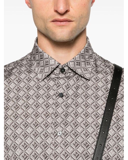 Emporio Armani Overhemd Met Barokprint En Korte Mouwen in het Gray voor heren