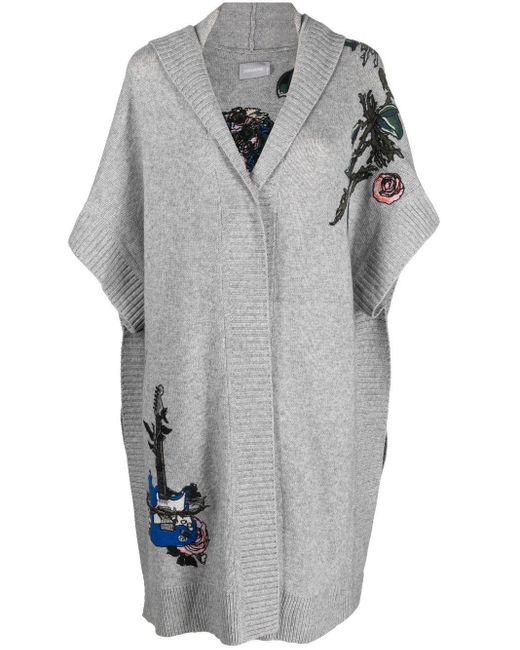 Zadig & Voltaire Gray Inna Embroidered Cashmere Cardigan
