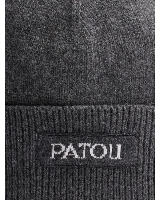 Patou Gray Logo-Patch Beanie Hat