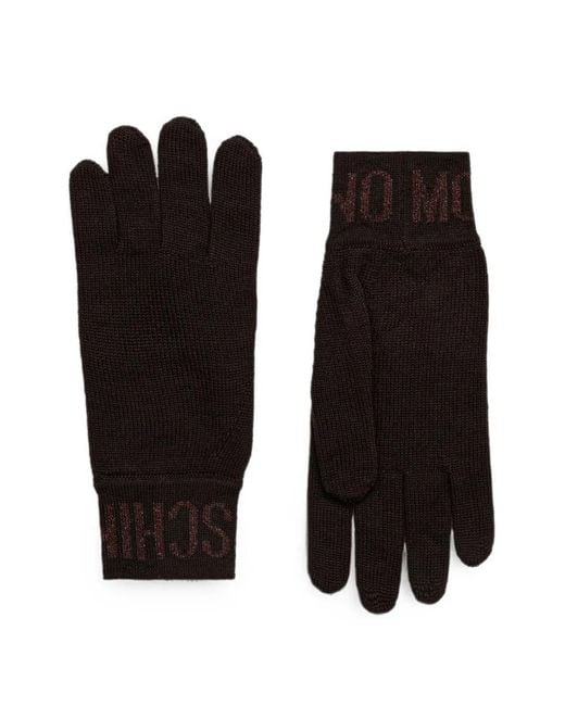 Moschino Black Logo-Knit Ribbed Wool Gloves