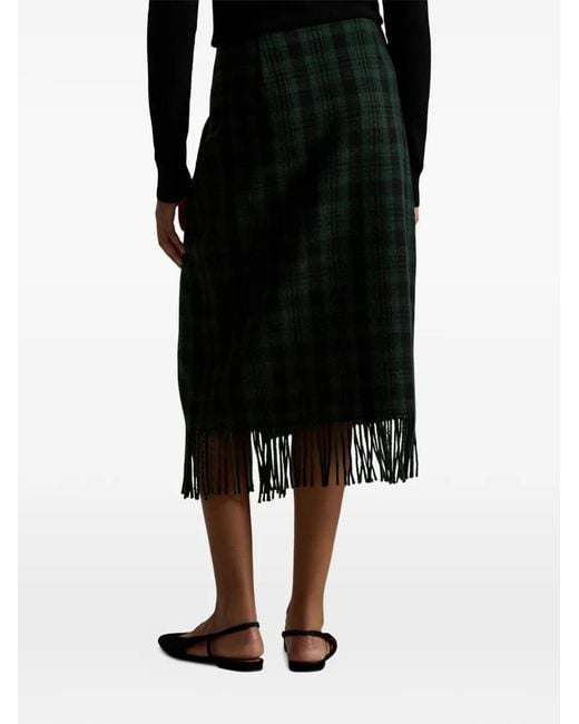 Polo Ralph Lauren Black Fringed Check Midi Skirt