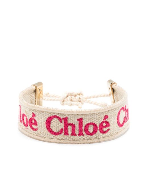 Chloé Pink Woody Logo-embroidered Bracelet