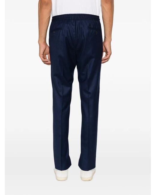 Corneliani Blue Drawstring-Waist Pressed-Crease Trousers for men