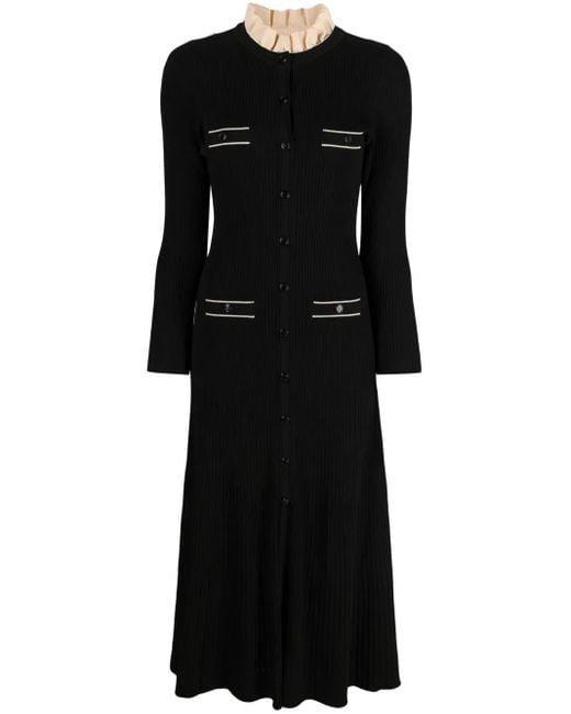 Sandro Ribgebreide Midi-Jurk in het Black
