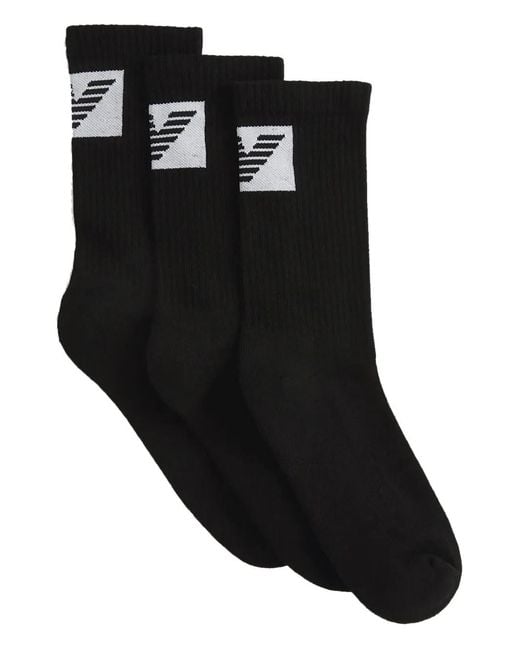Emporio Armani Black Logo-Detail Socks (Pack Of Three) for men