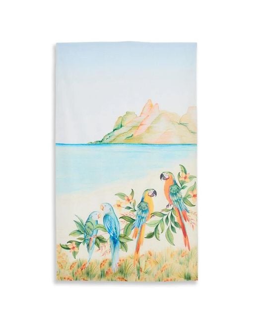 Farm Rio White Landscape-Print Parrot Scarf