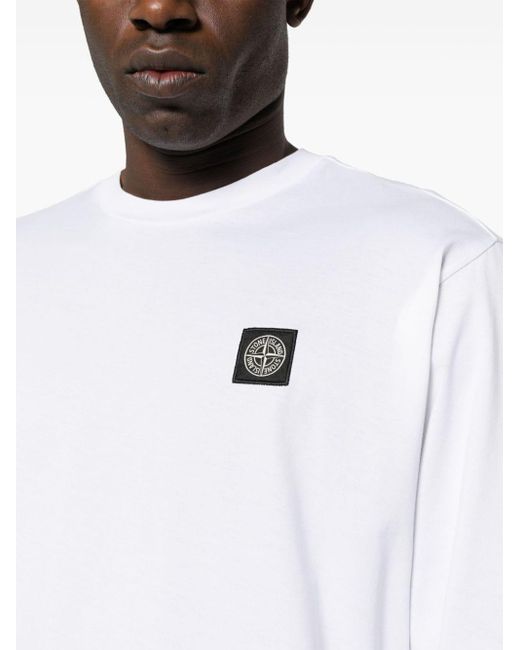 Stone Island White Logo-patch Cotton T-shirt for men