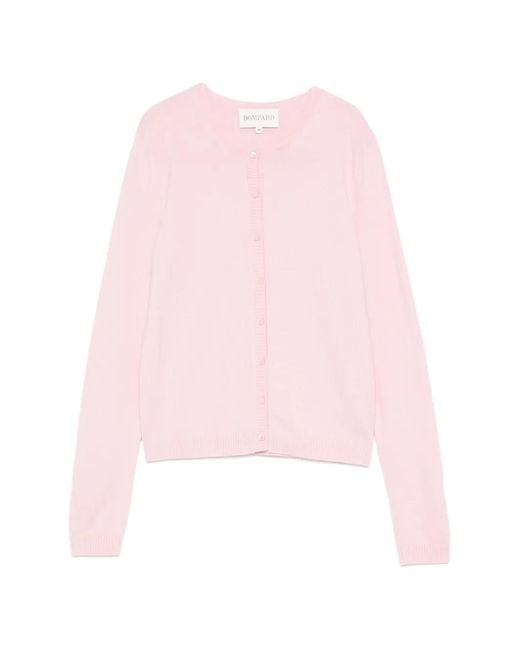 Bompard Pink Buttoned Round-Neck Cardigan