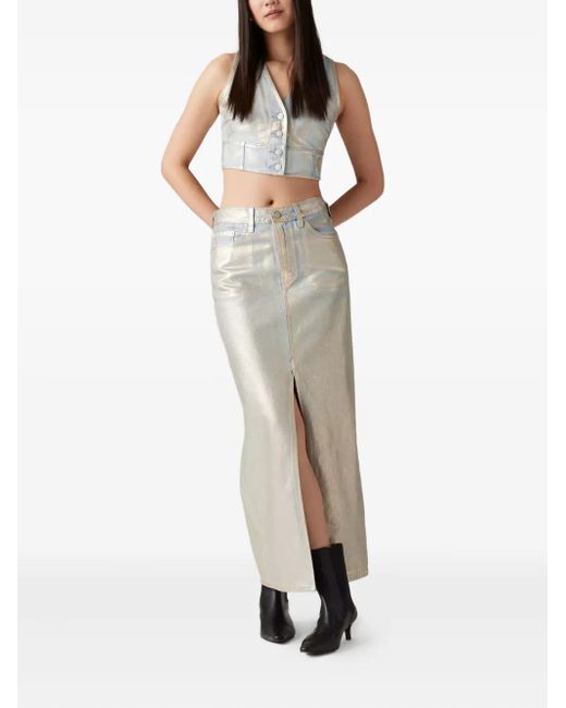 Levi's White Zip-Fly Logo-Patch Midi Skirt
