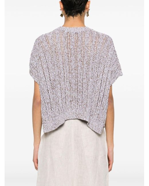 Peserico Gray Sequin-embellished Knitted Top