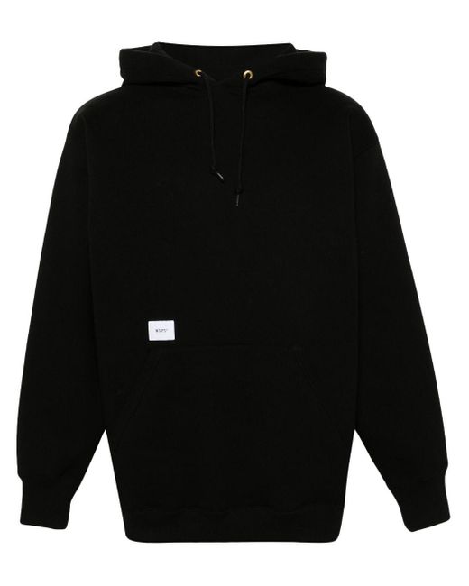 (w)taps Black Cut & Sew Embroidered Hoodie for men
