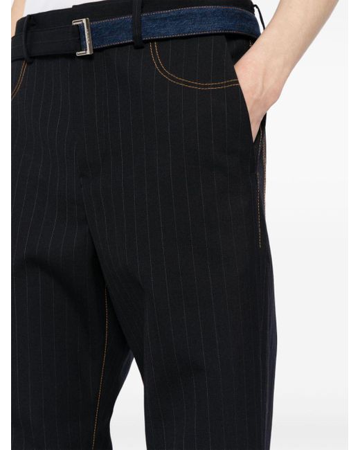Sacai Black Pinstriped Slim-cut Trousers for men