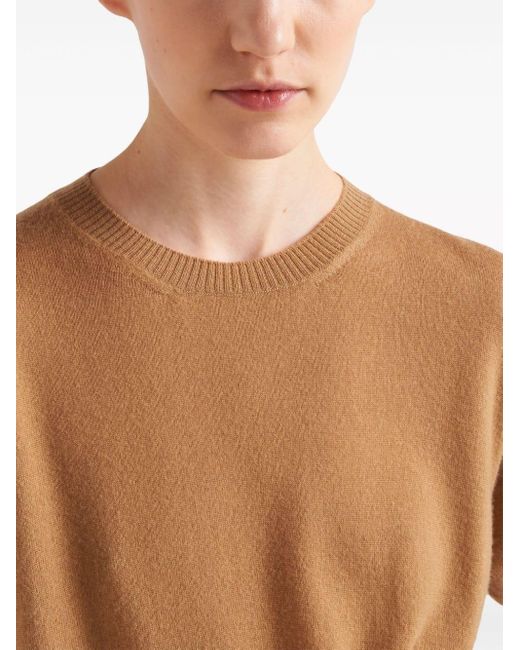 Prada Brown Triangle-logo Cashmere Knitted Top