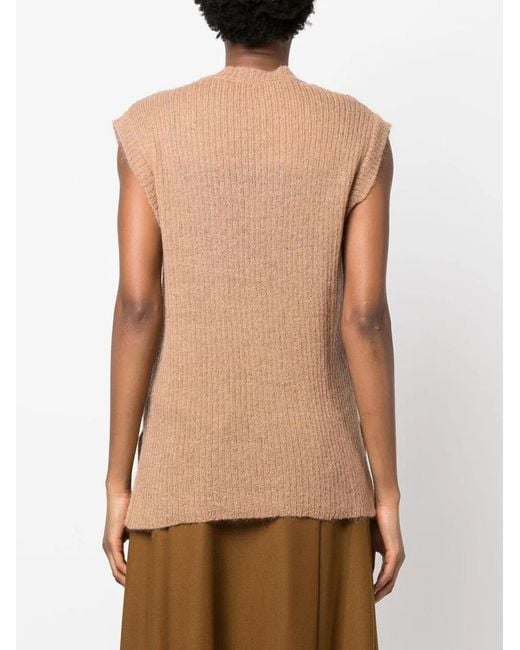 Alberta Ferretti Brown Cable-Knit Crew Neck Vest