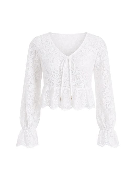 MICHAEL Michael Kors White Lace V-Neck Top