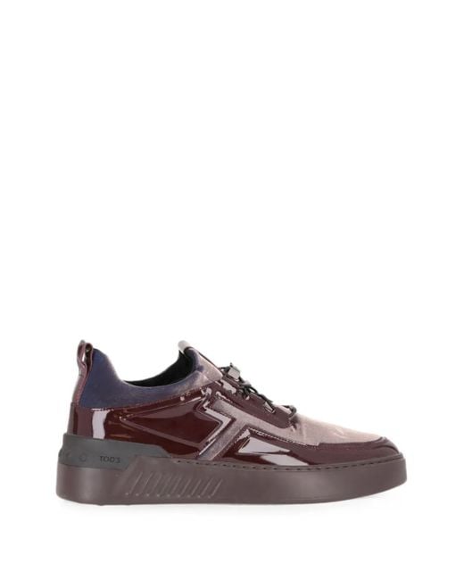 Tod's Brown Patent-Leather Sneakers for men