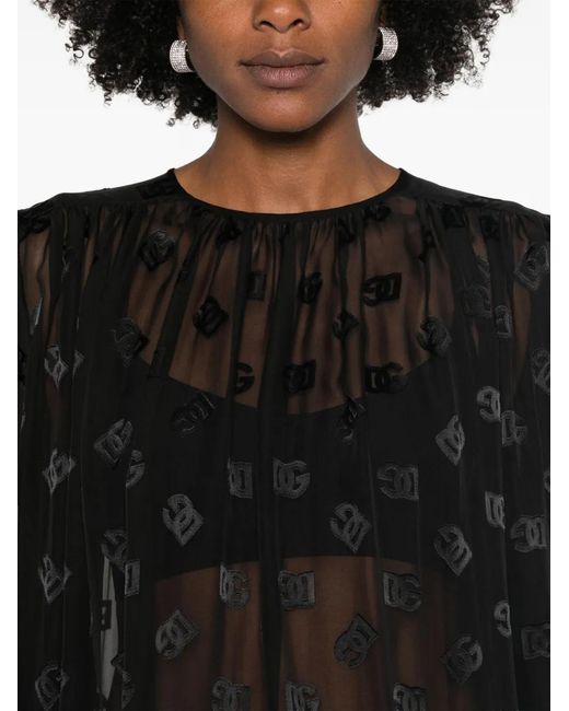 Dolce & Gabbana Black Monogram-Dévore Blouse