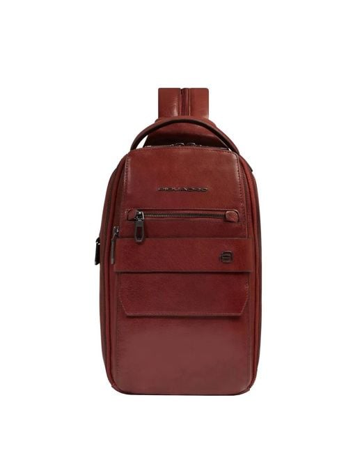 Piquadro Red Convertible Zip-Pocket Backpack Bag