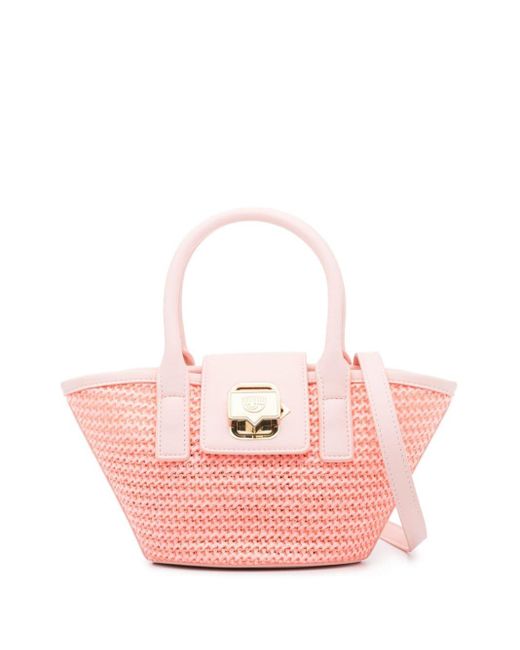 Chiara Ferragni Pink Small Straw Tote Bag