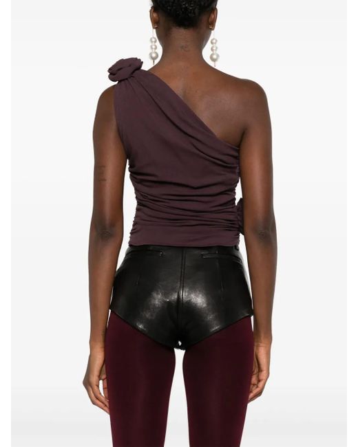 Magda Butrym Purple Rose-Embellished One-Shoulder Top